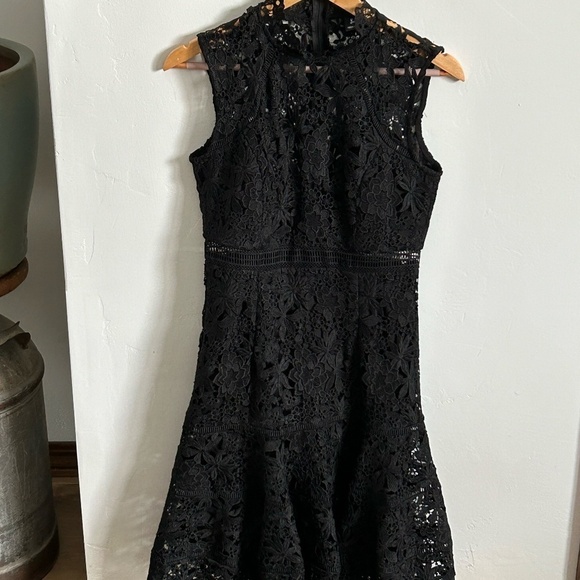 Bardot Black Lace Cut Out Dress Mock Neck - Picture 1 of 8